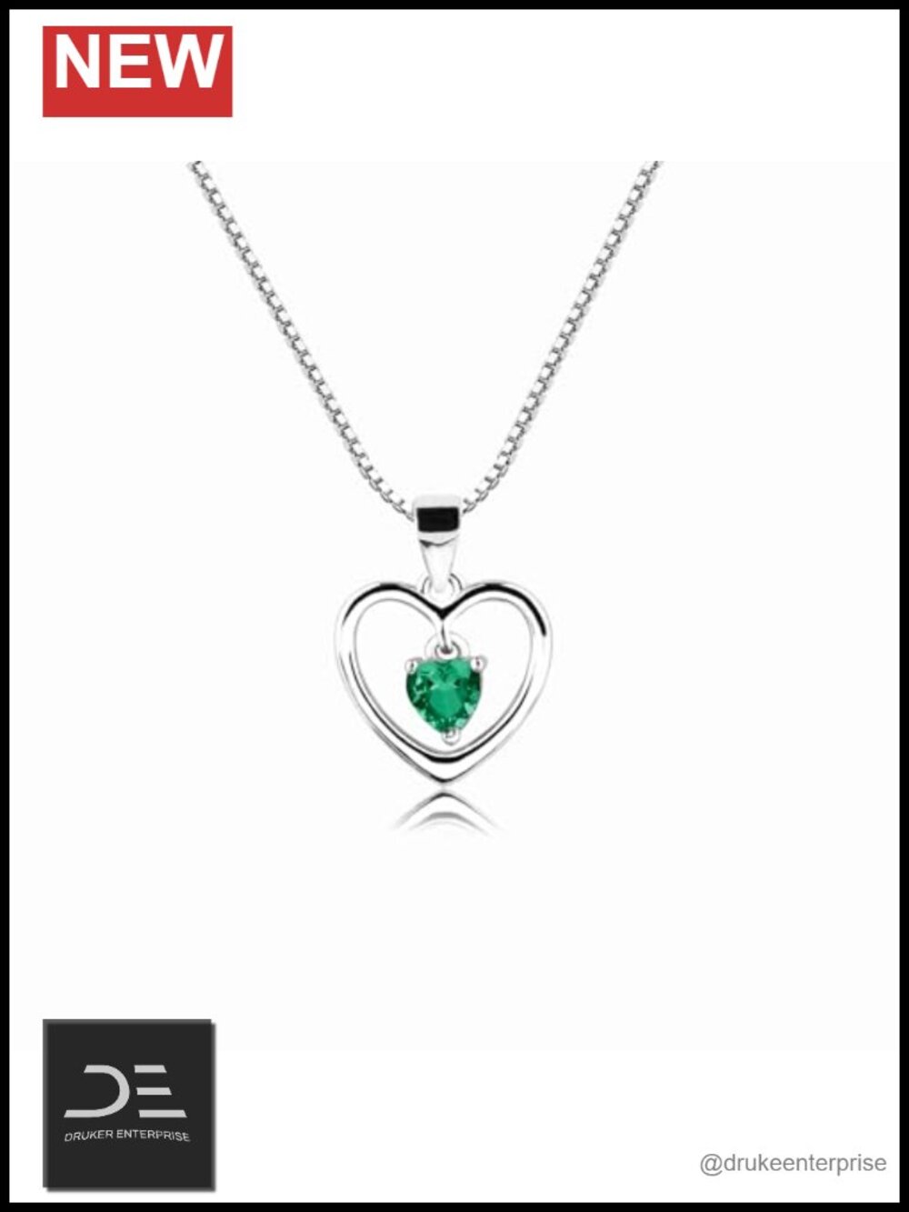 Sterling Silver May Birthstone Dancing Heart Necklace 18" Adjustable